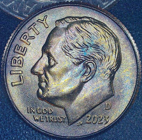 2023 D Roosevelt Dime Gem Brilliant Uncirculated Beautiful Toning Full Bands
