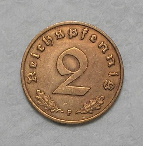 1939 THIRD REICH GERMANY 2 REICHSPFENNIG COPPER COIN