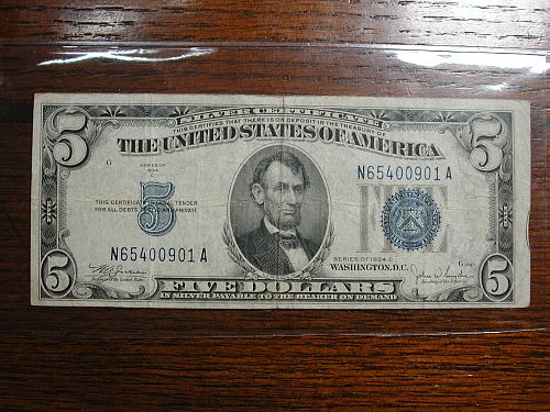 1934c 5 00 Silver Certificate NICE For Sale Buy Now Online Item