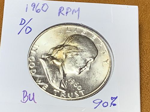 1960 D  over D  90% Silver Franklin Half in Brilliant Uncirculated Condition