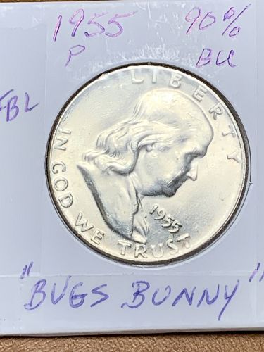 1955 90% Silver "Bugs Bunny" Franklin Half Dollar in BU Condition w/ FBL