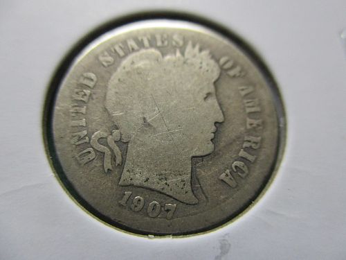 1907-D  Barber Dime.  Item: 10 B07D-03.