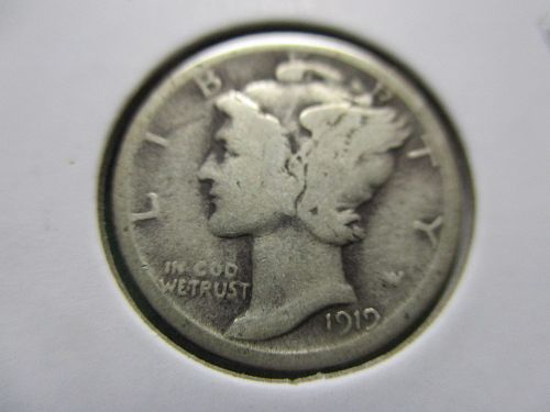 1919  Mercury Dime.  Item: 10 M19-14.