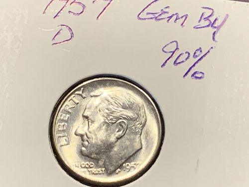 1957 P   ROOSEVELT DIME IN BRILLIANT UNCIRCULATED CONDITION  ---   90% SILVER