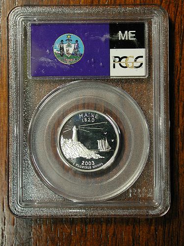 2003s PCGS Graded PR69 DCAM Silver Maine Washington Quarter NICE