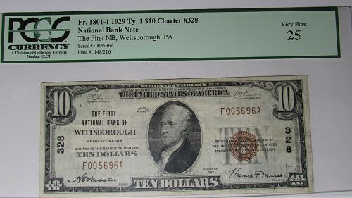 1929  $10 Wellsboro, PA National Charter Bank Note  ***GRADED***