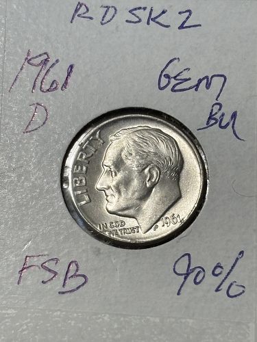 1961 D ROOSEVELT DIME  GEM BU 90%  ---  RDSK2