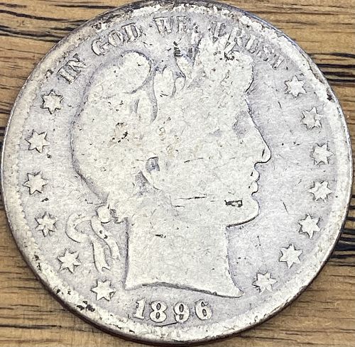 1896S barber half dollar in ALMOST GOOD condition