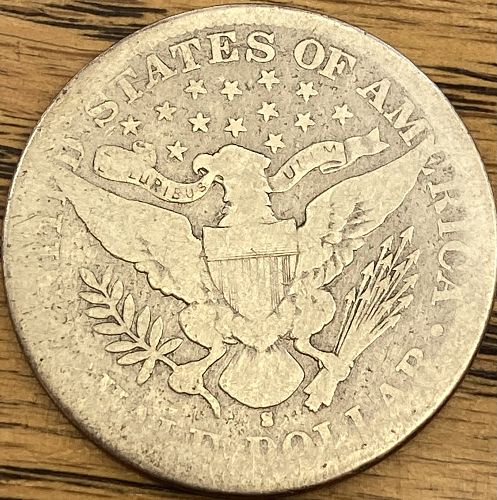1896S barber half dollar in ALMOST GOOD condition