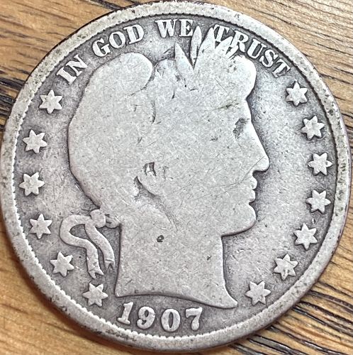 1907S  barber half dollar in GOOD condition
