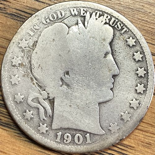 1901S barber half dollar in ALMOST GOOD condition