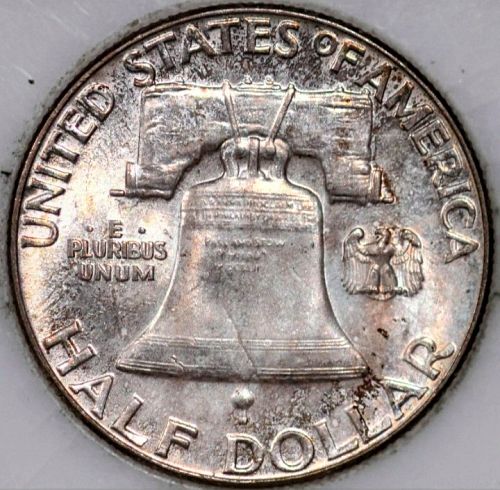 1954 Franklin Half Dollar &bull; .900 Silver &bull; Nice Color & Toning &bull; BU  *fh542