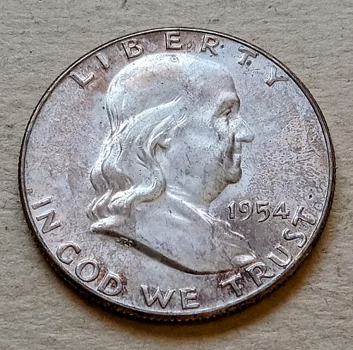 1954 Franklin Half Dollar &bull; .900 Silver &bull; Nice Color & Toning &bull; BU  *fh542