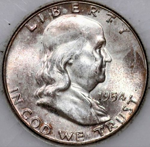 1954 Franklin Half Dollar &bull; .900 Silver &bull; Nice Color & Toning &bull; BU  *fh542