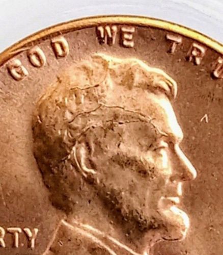 1957 Lincoln Wheat Cent Penny • RD • Cracked Skull Die Crack • GEM BU