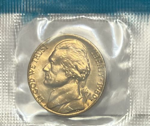 1980 P Jefferson nickel in orig US Mint cello