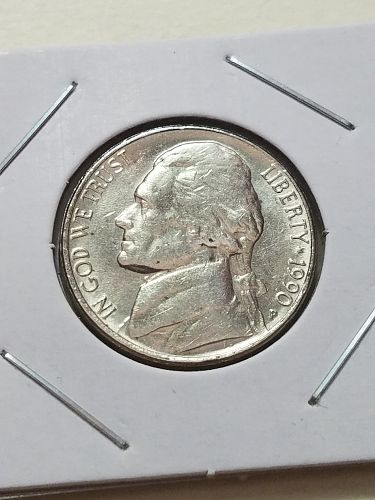 1990 P Jefferson Nickel Double Wide Rim Finning Error
