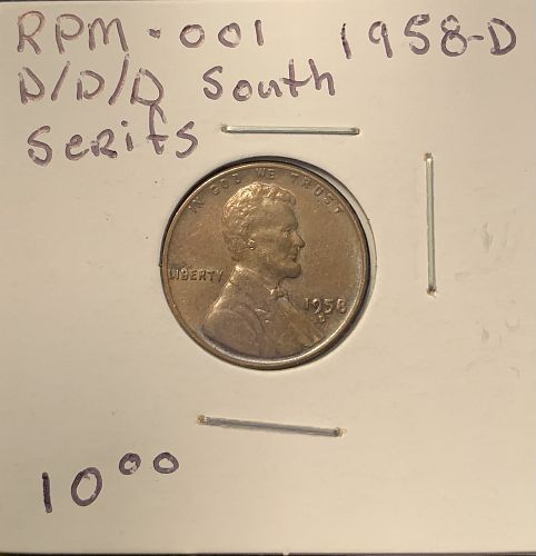 1958 D WHEAT PENNY RPM001 D/D/D SOUTH SERIFS VF COND BIN 10.00