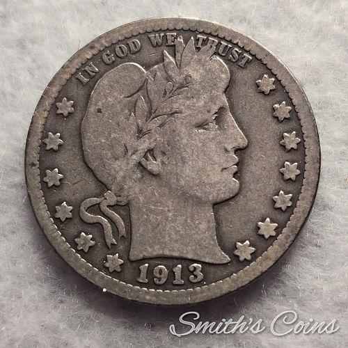 1913 ~ Barber Quarter ~ VG