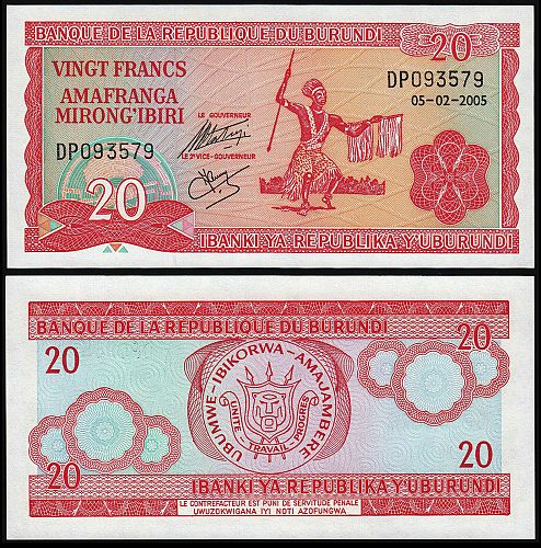 BURUNDI 20 FRANCS 2005 P-34 UNC  (CB-0005)