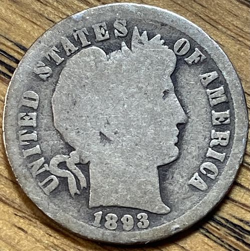 1893O barber dime in ALMOST GOOD condition