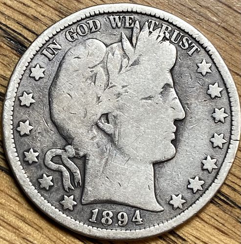 1894S barber half dollar in VERY GOOD condition