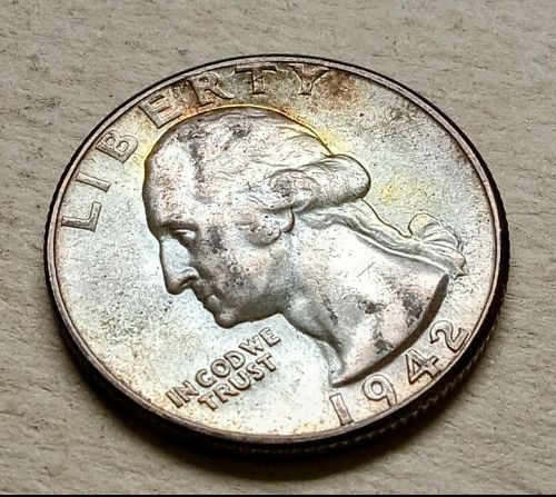 1942 Washington Quarter • .900 Silver • Nice Toning • AU  *wq421