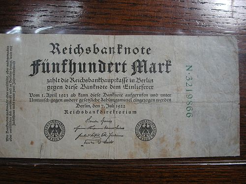 1922 German 500 Mark Note NICE