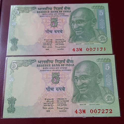 .007171...007272....INDIA  5 RUPEE  2   NOTE