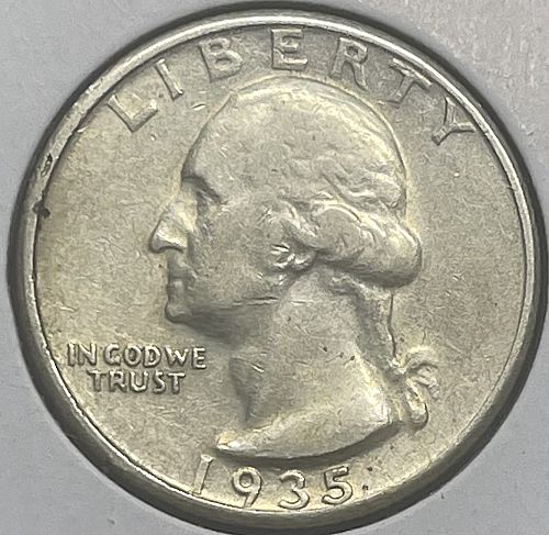1935-S Washington Silver Quarter - High Circulated F/VF Condition