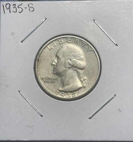 1935-S Washington Silver Quarter - High Circulated F/VF Condition