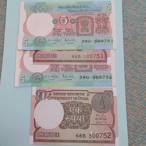 500751 / 52   x 2 .. Matching No. INDIA   UNC NOTEs