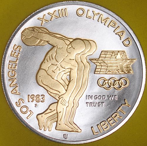 1983P Olympics Silver Dollar UNC Gold-Enhanced