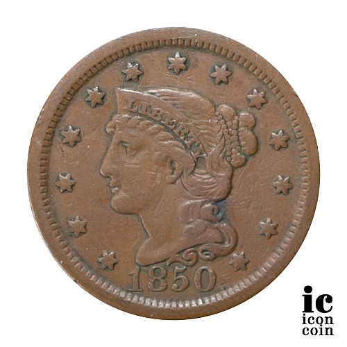 1850 Braided Hair Large Cent - XF