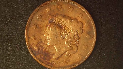 1837-P Coronet head cent | Head of 38