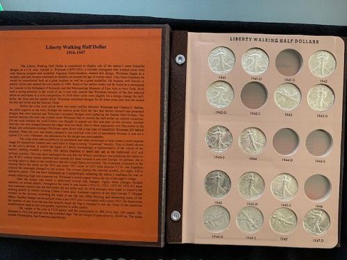 1941- 1947 Walking Liberty Half Dollars in Album- 15 coins-$20 each -Incomplete Set