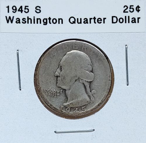 1945 S Washington Quarter Dollar - Free Shipping for additional coins purchased on same invoice.