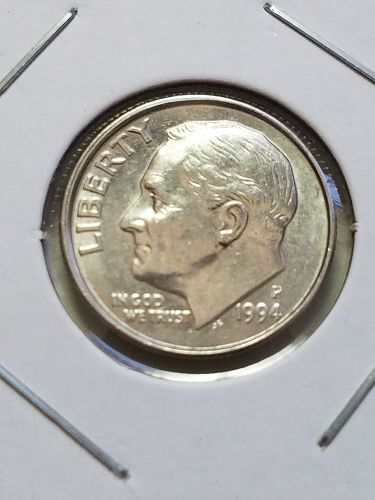 1994 P Roosevelt Dime Double Off Center and Finning