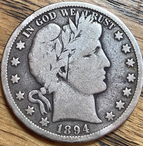 1894S barber half dollar in VERY GOOD condition