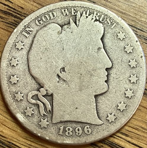 1896S barber half dollar in ALMOST GOOD condition