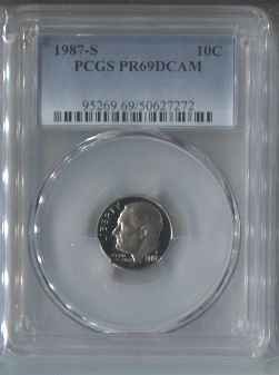 1987 - S  ROOSEVELT   DIME  --  PCGS  --  PR 69 DCAM