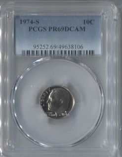 1974 - S  ROOSEVELT   DIME  --  PCGS  --  PR 69 DCAM