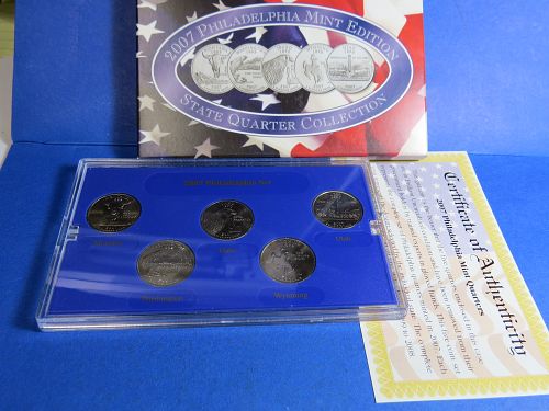 2007-P STATE QUARTER SET OF ALL 5 QUARTERS - UNCIRCULATED IN BOX WITH COA  H495