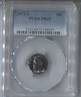 1971 - S  ROOSEVELT   DIME  --  PCGS  --  PR 69