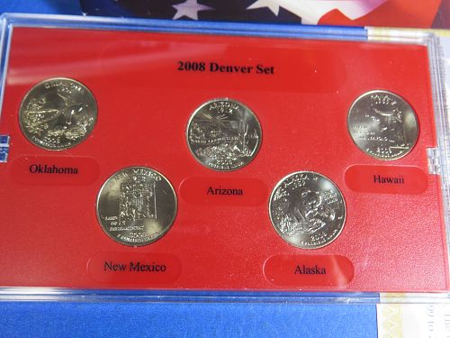 2008-D STATE QUARTER SET OF ALL 5 QUARTERS - UNCIRCULATED IN BOX WITH COA  H519