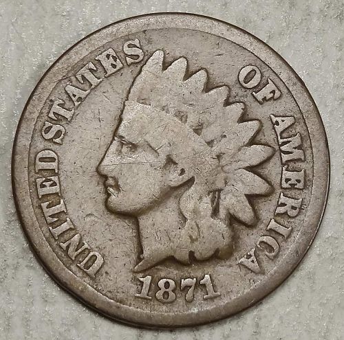 1871 Indian Cent, Semi Key Date, Choice Good, Good to Very Good   0125-54