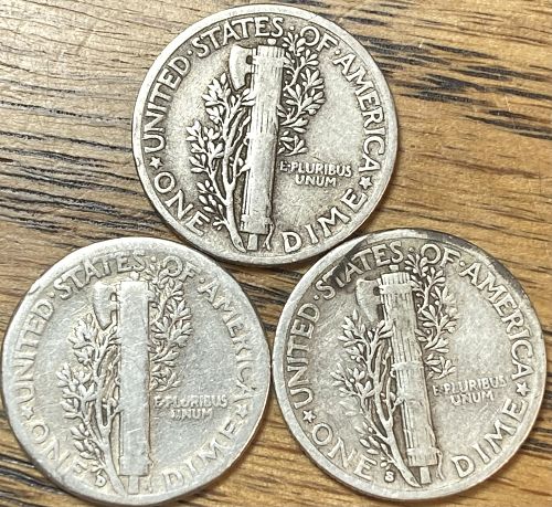 1935P/D/S mercury dimes in VERY GOOD-VERY FINE condition all 3 mints, 3 coin lot