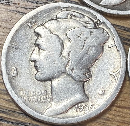 1935P/D/S mercury dimes in VERY GOOD-VERY FINE condition all 3 mints, 3 coin lot