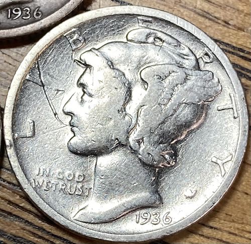 1936P/D/S mercury dimes in VERY GOOD-FINE condition all 3 mints, 3 coin lot