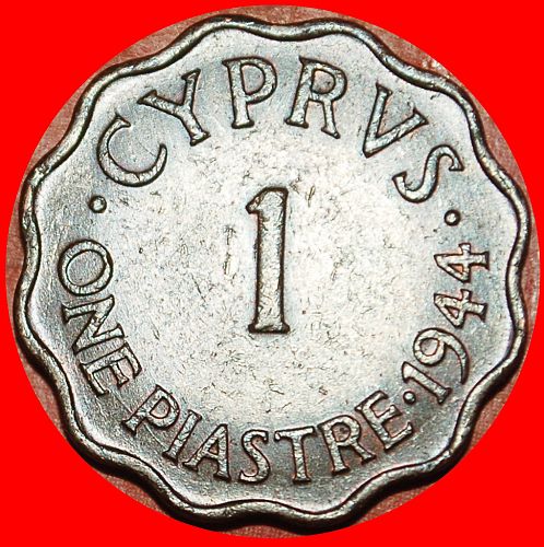 Ⰶ GREAT BRITAIN: CYPRUS ★ 1 PIASTRE 1944! WARTIME TYPE (1942-1946)!